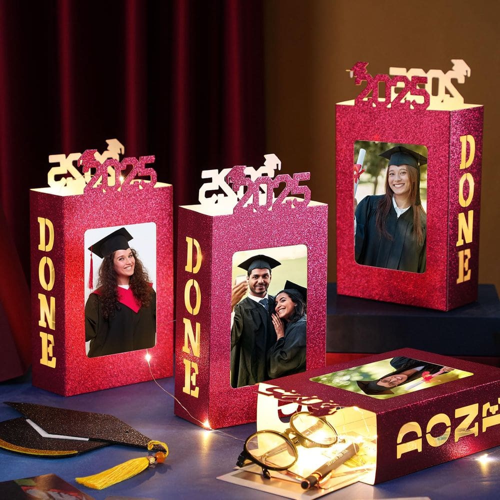 Decorações de mesa de formatura, molduras para fotos com luzes LED x4