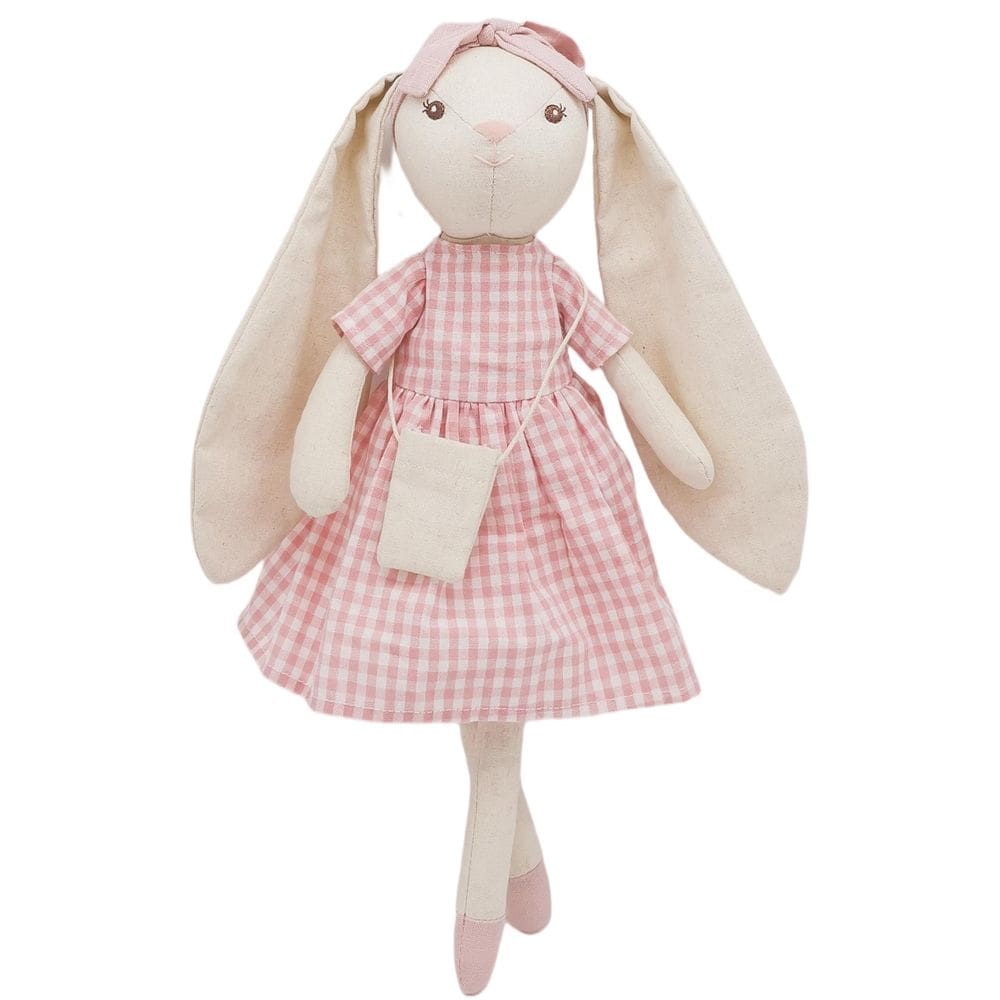 Bicho de pelúcia Mike Fluffie 15 Bunny com vestido xadrez rosa
