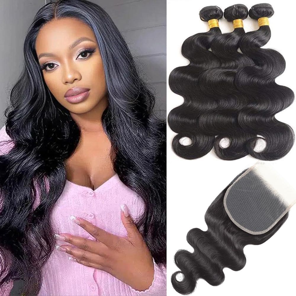 Pacotes de cabelo com fecho LUCASHA Body Wave Brazilian Hair