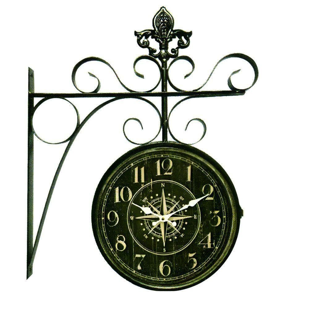 Relógio Dupla Face Estação Estrela Retrô Preto Em Metal