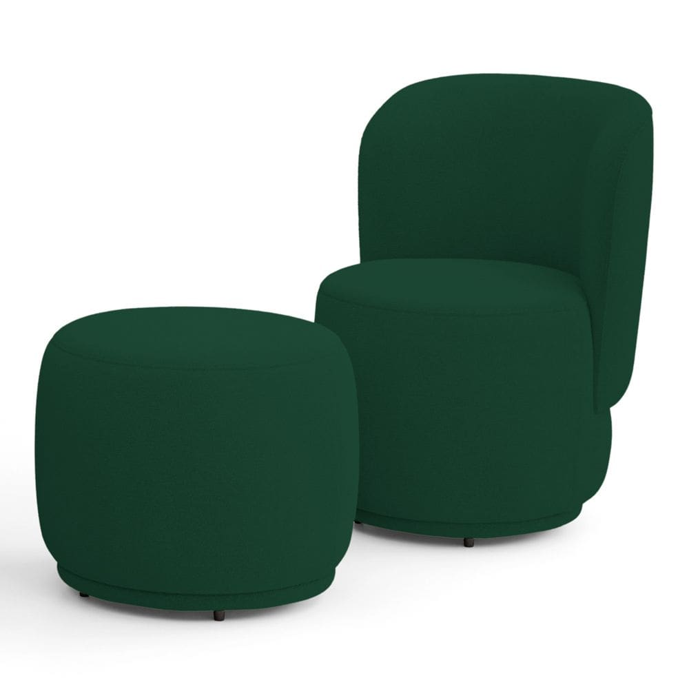 Poltrona Decorativa com Puff Orgânico Molly Bouclê Verde - Desk Design