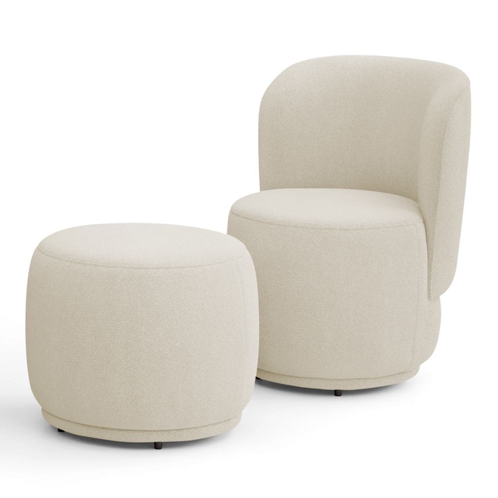 Poltrona Decorativa com Puff Orgânico Molly Bouclê Bege - Desk Design