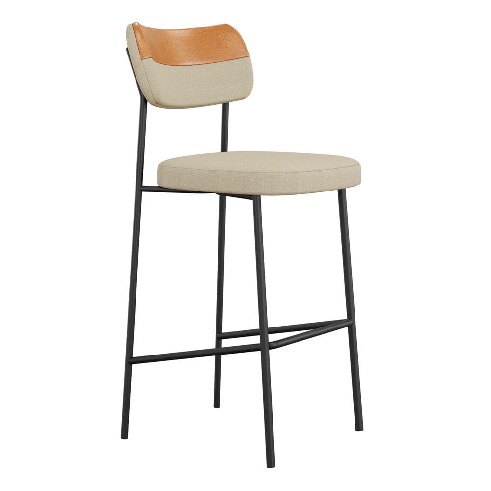 Banqueta Alta Cozinha Lila Estofada com Encosto Couríssimo Whisky Linho Bege - Desk Design