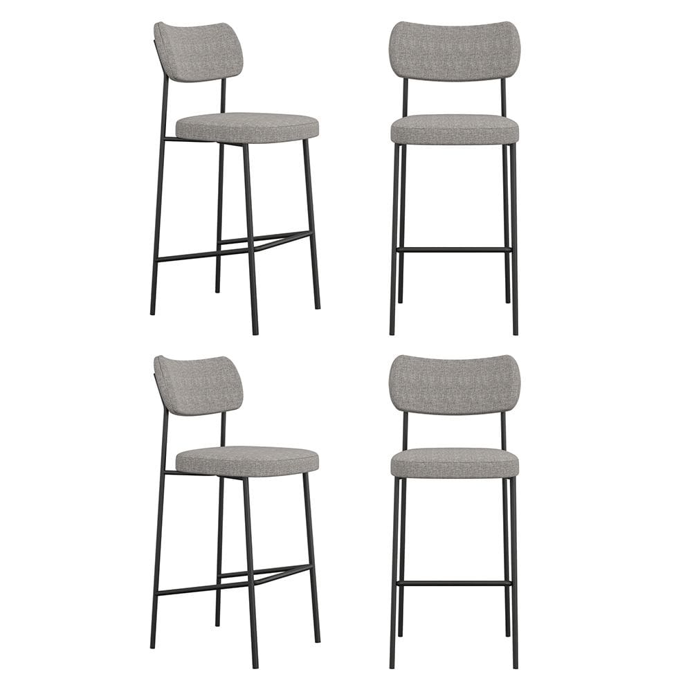 Kit 04 Banquetas Altas Para Cozinha Lila Estofada com Encosto Linho Cinza - Desk Design