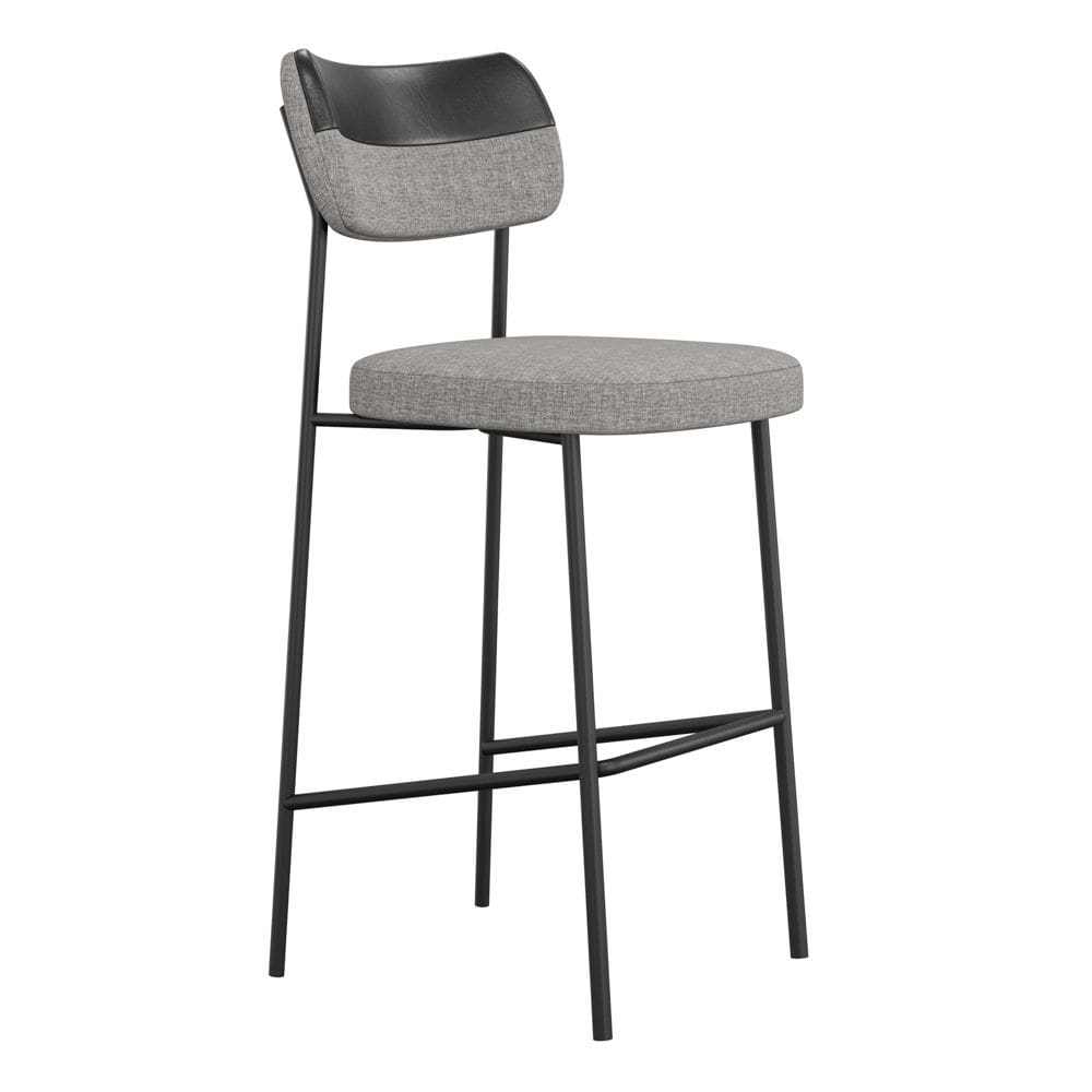 Banqueta Alta Cozinha Lila com Encosto Couríssimo Preto Linho Cinza - Desk Design