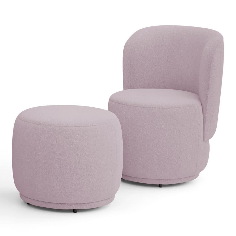 Poltrona Decorativa com Puff Orgânico Molly Bouclê Rosé - Desk Design