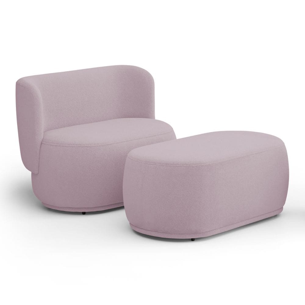 Namoradeira com Puff Orgânico Molly 02 Lugares Bouclê Rosé - Desk Design
