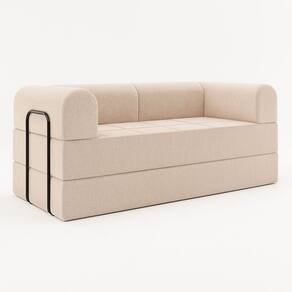 Sofá Cama de Espuma Modular Axel 160cm 02 Lugares com Apoio de Metal Bouclé Bege - Desk Design