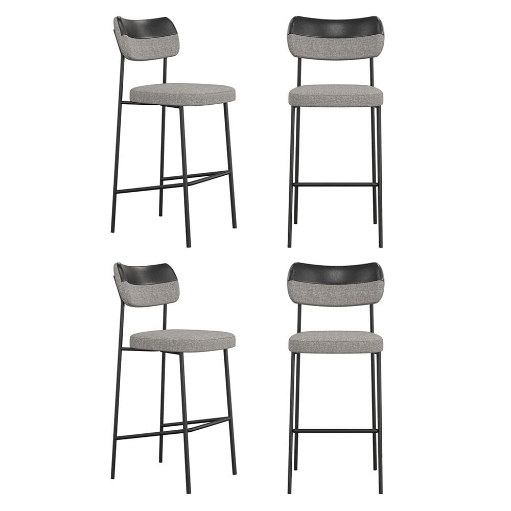 Kit 04 Banquetas Altas Cozinha Lila com Encosto Couríssimo Preto Linho Cinza - Desk Design