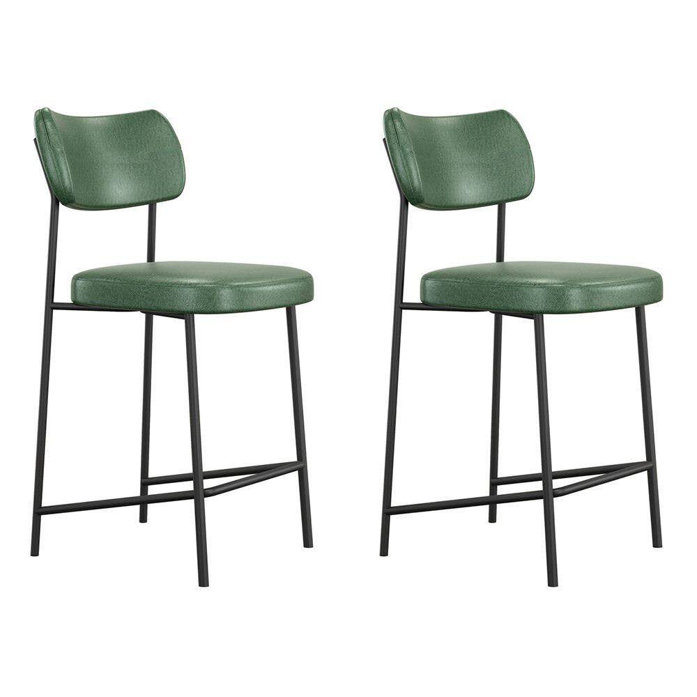 Kit 02 Banquetas Médias Para Cozinha Lila Estofada com Encosto Couríssimo Verde - Desk Design