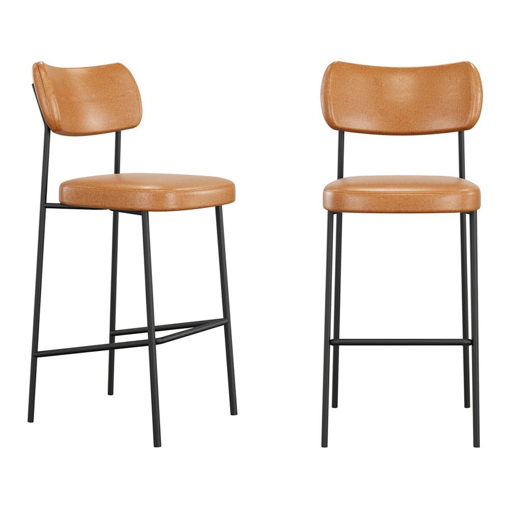 Kit 02 Banquetas Altas Para Cozinha Lila Estofada com Encosto Couríssimo Whisky - Desk Design