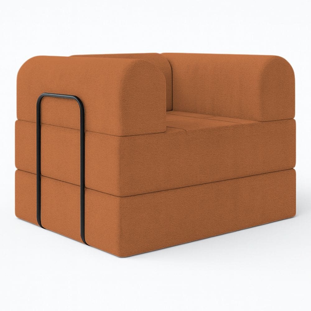 Poltrona Cama de Espuma Modular Axel 90cm com Apoio de Metal Bouclé Terracota - Desk Design
