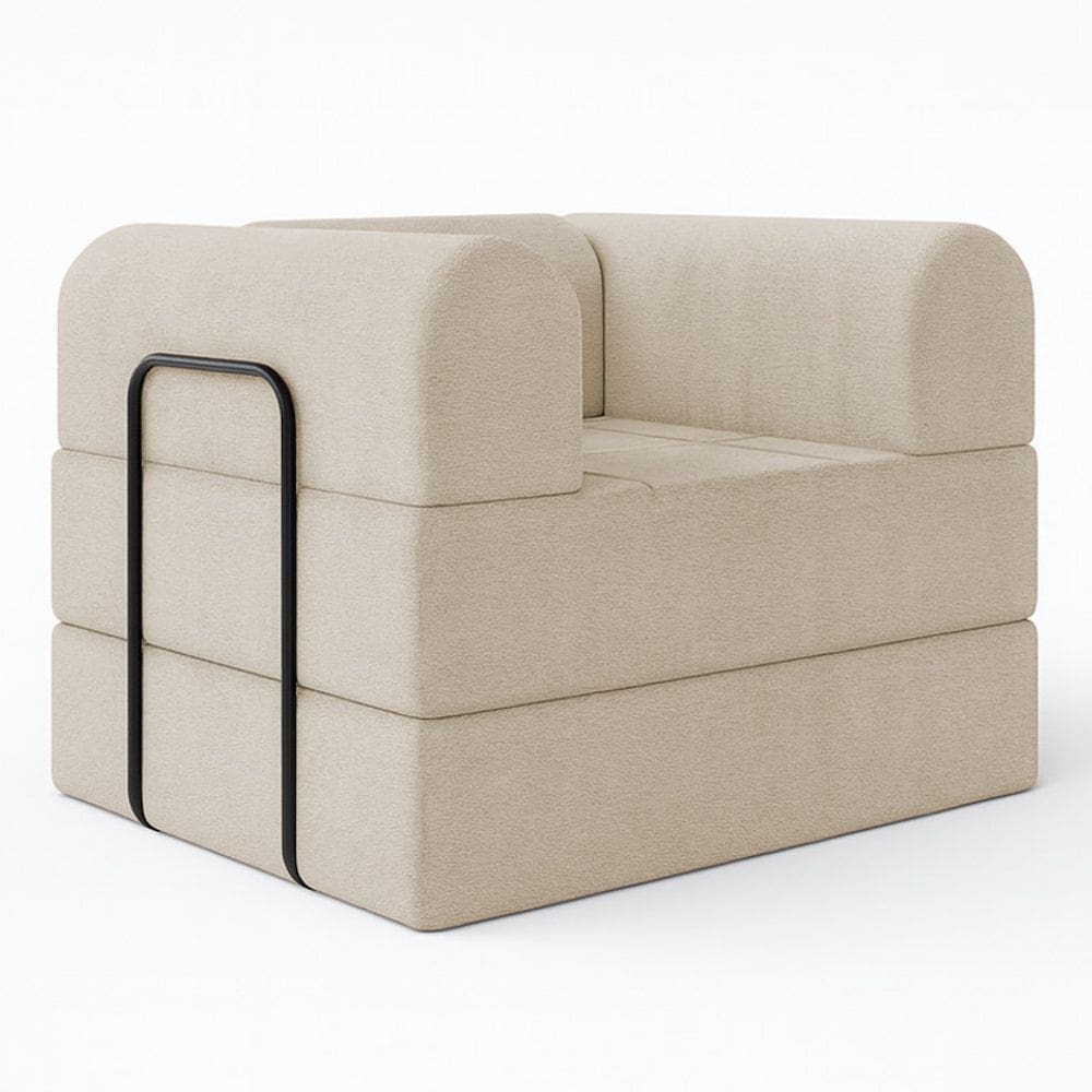 Poltrona Cama de Espuma Modular Axel 90cm com Apoio de Metal Bouclé Bege - Desk Design