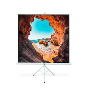 Tela de Projeção Retrátil 71 - 180 x 180 cm - com Tripé - Trava de Segurança - Goldentec 50996