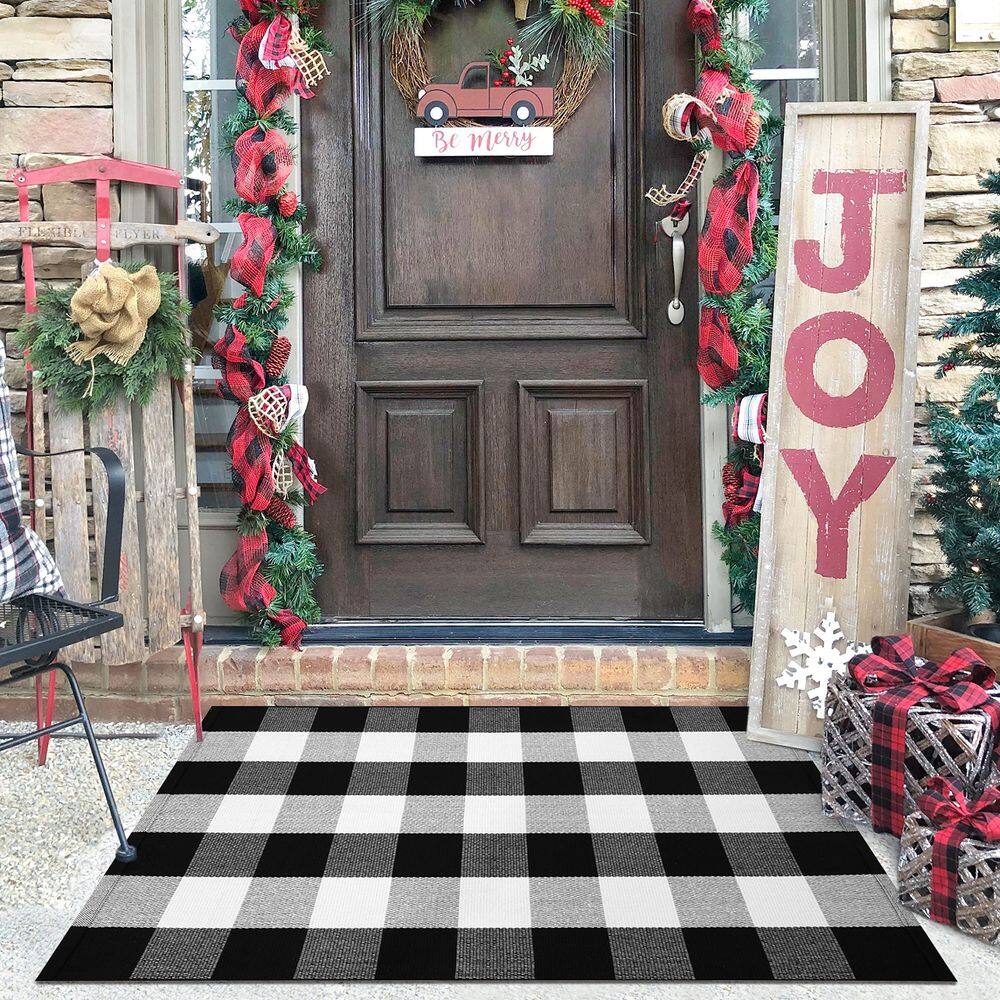 Tapete KILOCOCO Buffalo Plaid Xadrez para porta quadriculada 70x110cm
