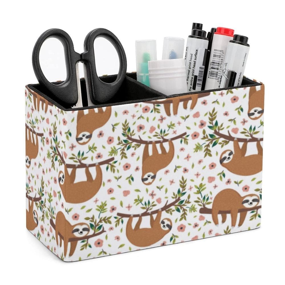 Porta-canetas Niapessel Cute Sloths on Branches Print Leather