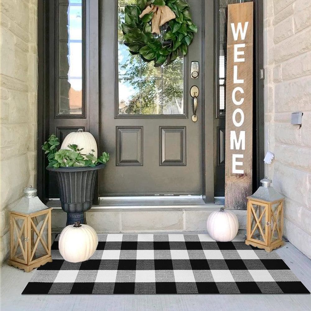 Tapete IOHOUZE Buffalo Plaid Xadrez 60x110cm Preto Branco