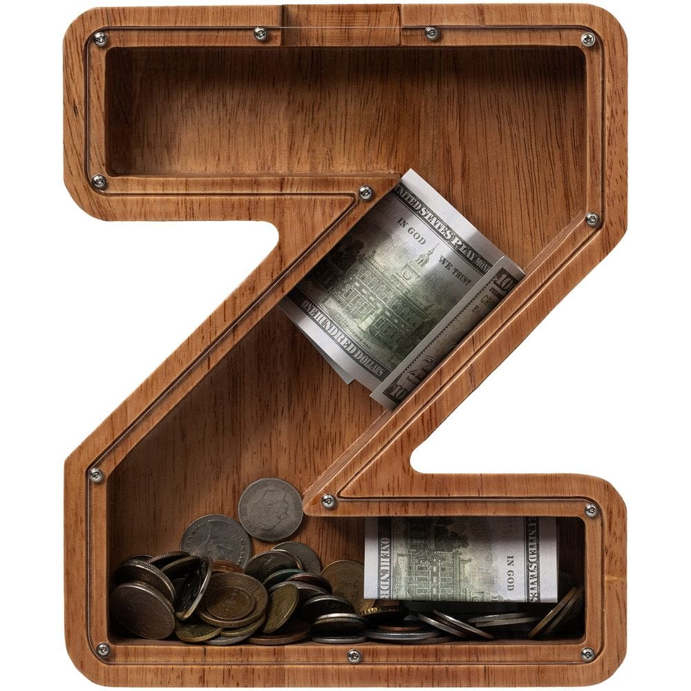 Carta infantil de madeira carregada de cofrinho extra grande de 30 cm