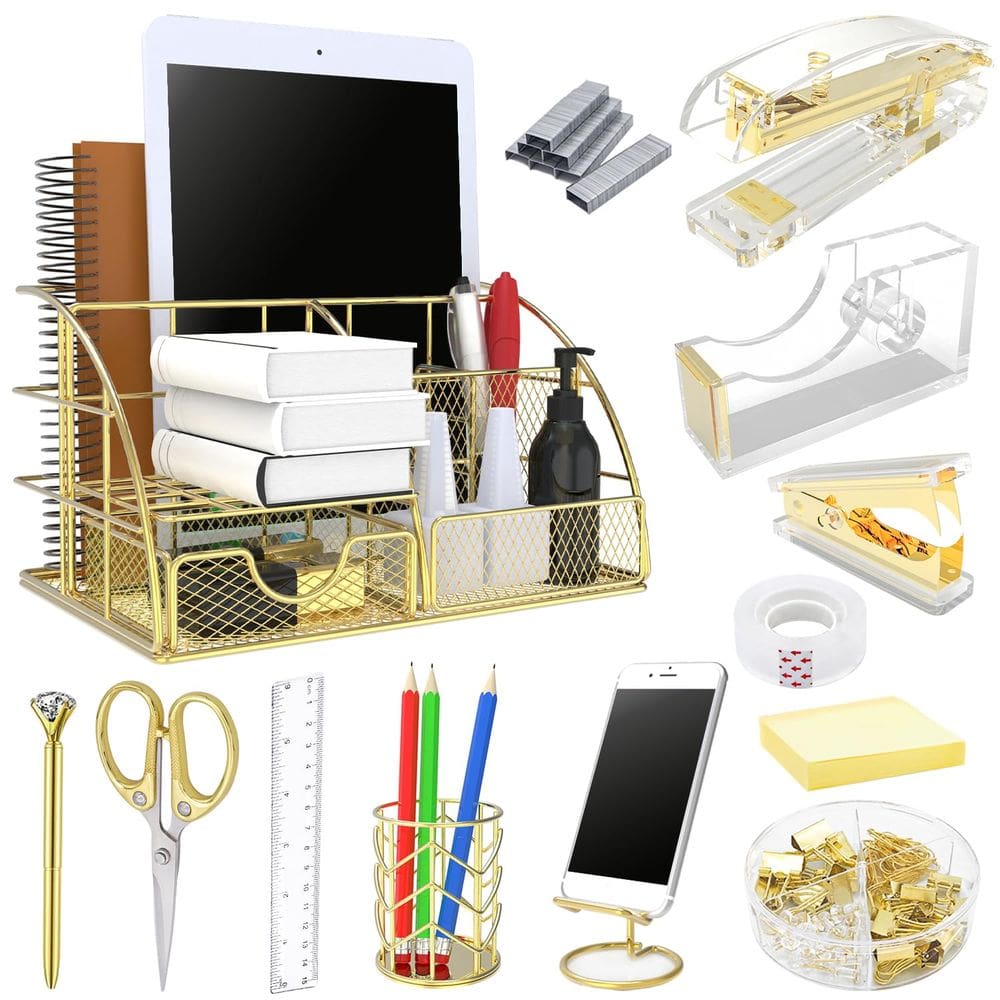 Organizador de mesa YOLOZAI Office Supplies 13 peças de acrílico dourado