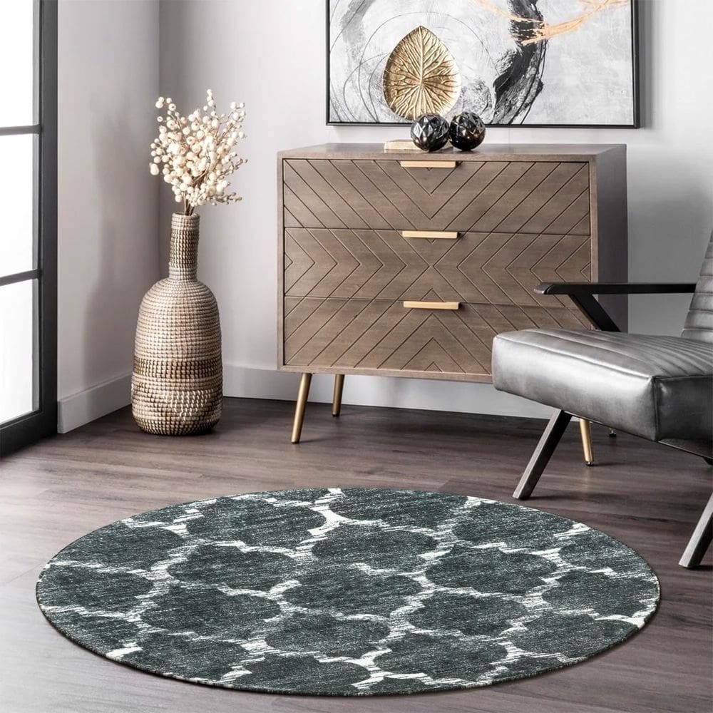 Tapete Lahome Moroccan Small Circle 90cm redondo cinza lavável