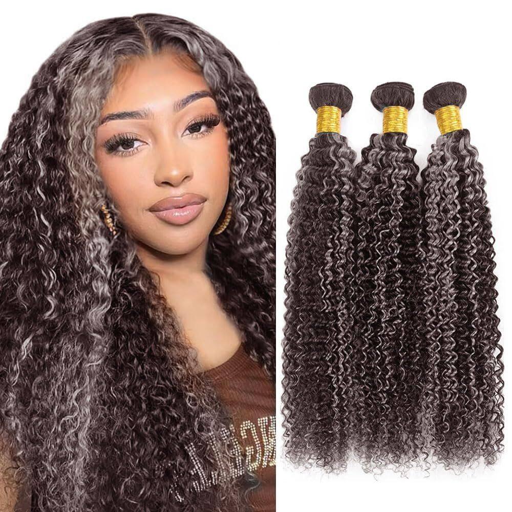 Pacotes de cabelo Raivide P4/Grey Silver Curly Human Hair 22-26 polegadas