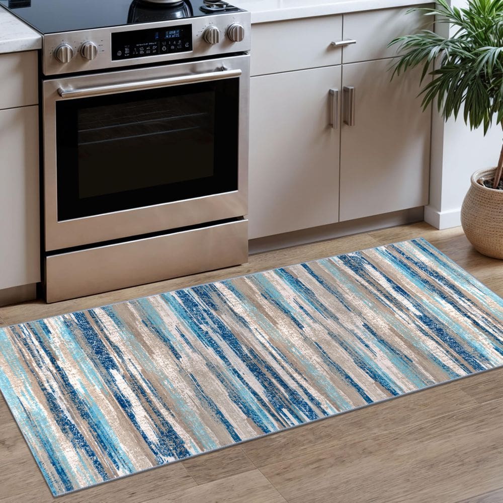 Tapete Runner Lansny Modern Abstract Blue 60x150cm lavável