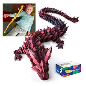 Dragon Toy RWSEFK 30 cm, cristal impresso em 3D, dragão, vermelho, preto