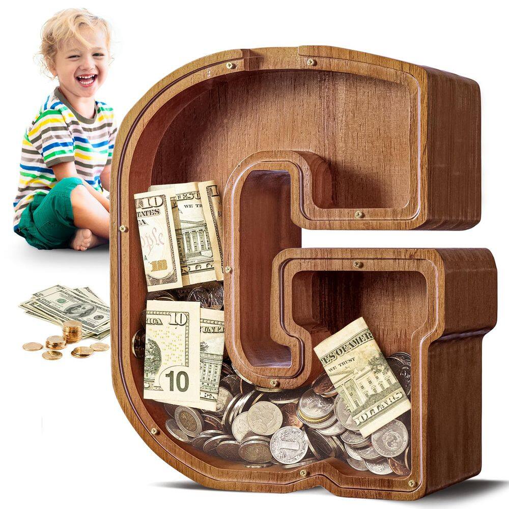 Letra grande de madeira A-Z do Piggy Bank Summidate para crianças/adultos