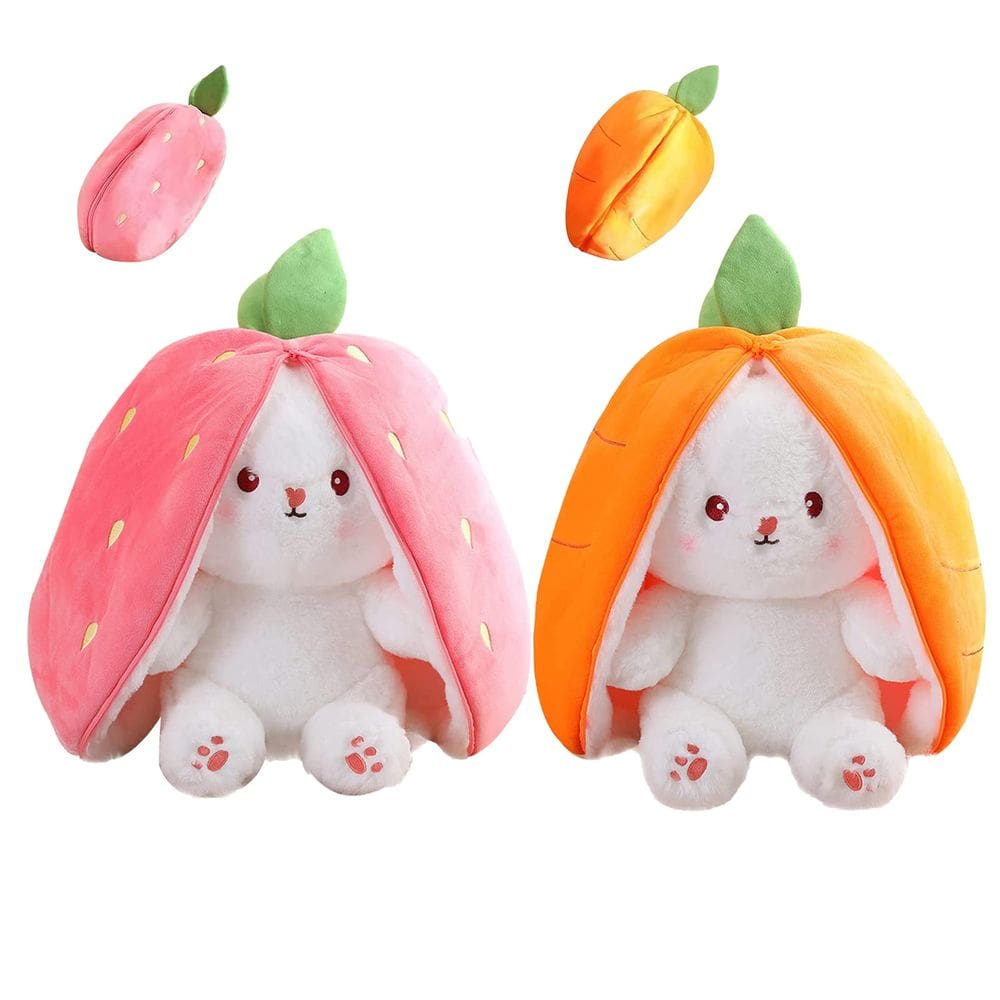 Almofadas de brinquedo de pelúcia Mukorolee reversíveis Carrot Strawberry Bunny