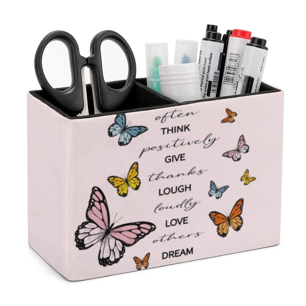 Porta-canetas Niapessel Positive Quote Butterflies Print Leather