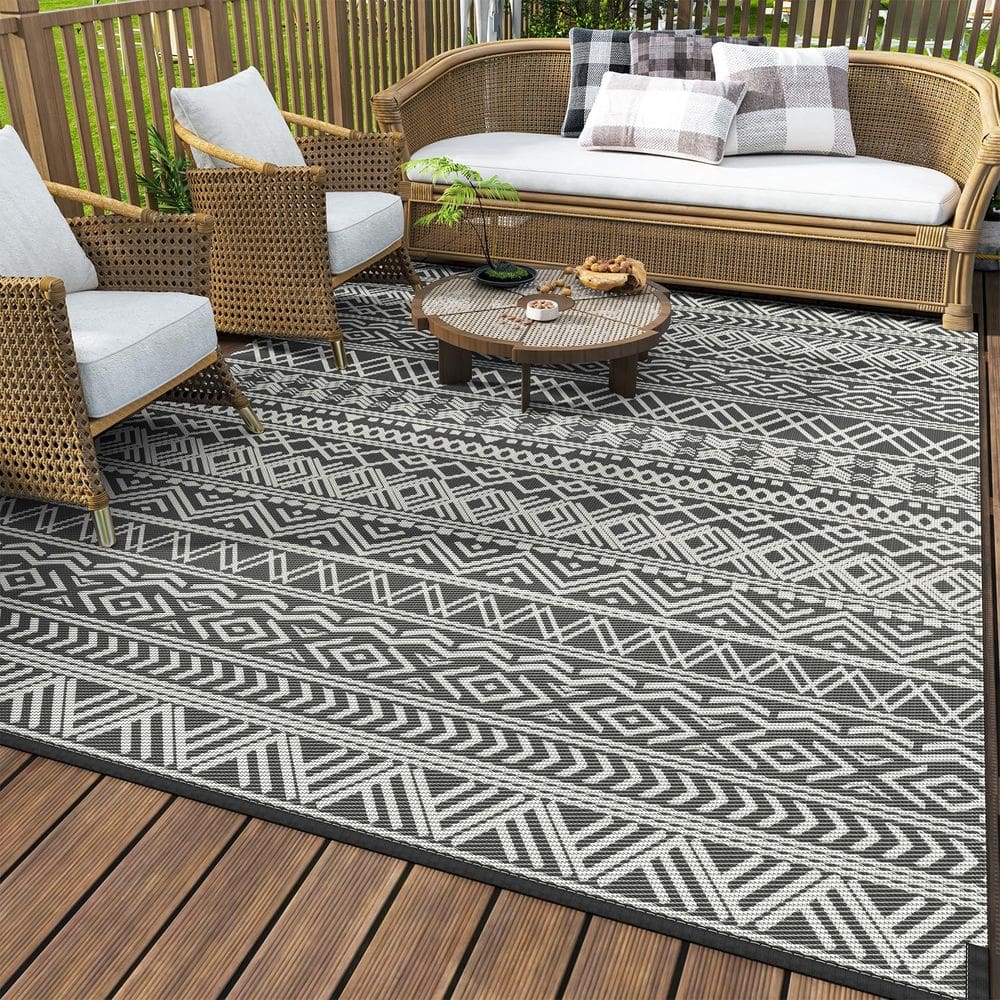 Tapete de exterior MontVoo impermeável reversível 150x240cm cinza
