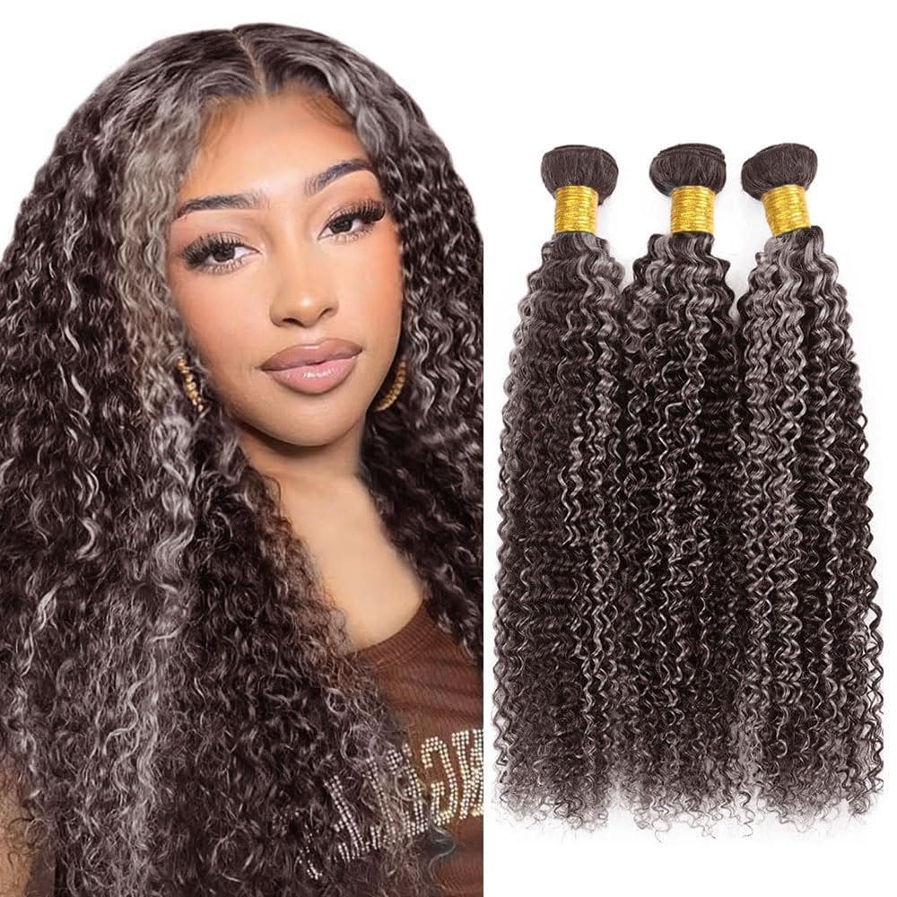 Pacotes de cabelo Raivide P4/Grey Silver Curly Human Hair 22-26 polegadas