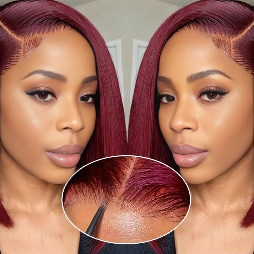 Peruca GUDOZO 99J Burgundy Bob 25cm 200% Densidade de Cabelo Humano