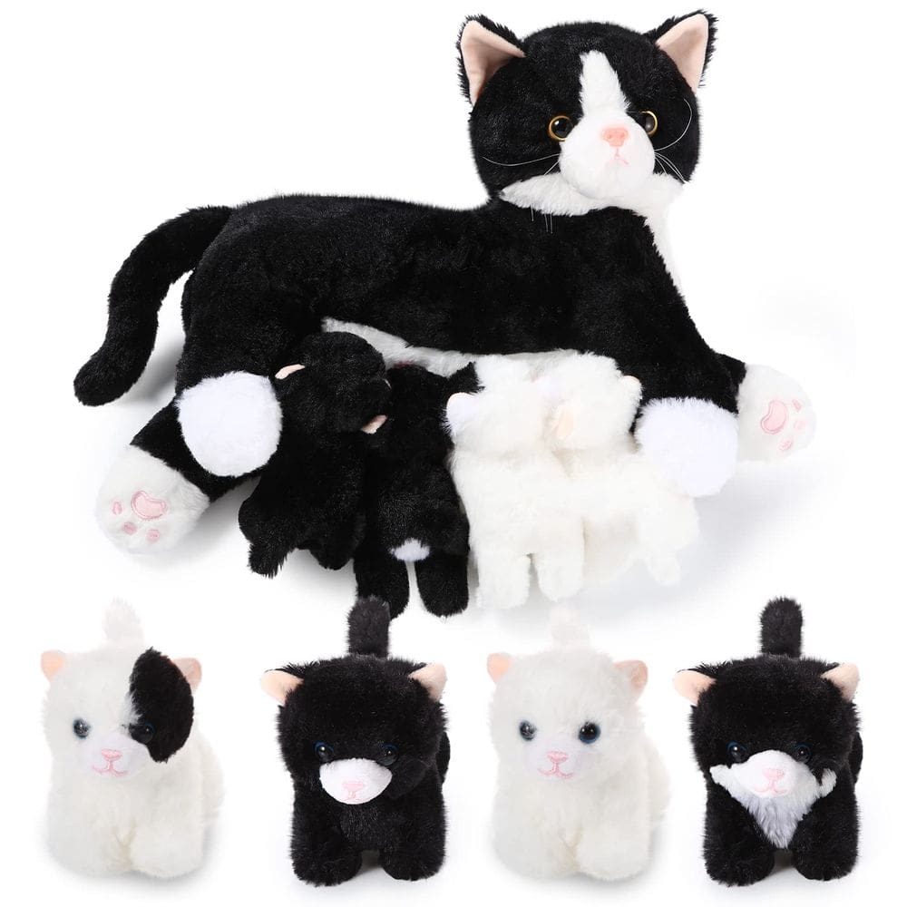 Bicho de pelúcia Skylety Nurturing Cat com 4 gatinhos de pelúcia de 40 cm