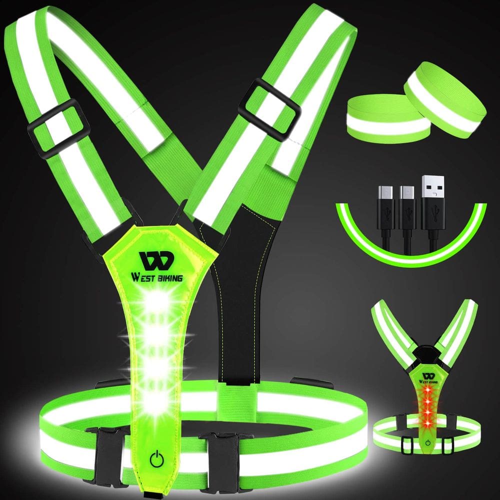 Colete de corrida West Biking Light LED verde refletivo