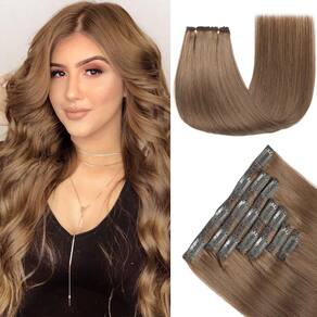 Extensões de cabelo YNSNR Real Human Hair 35 cm, castanho claro médio