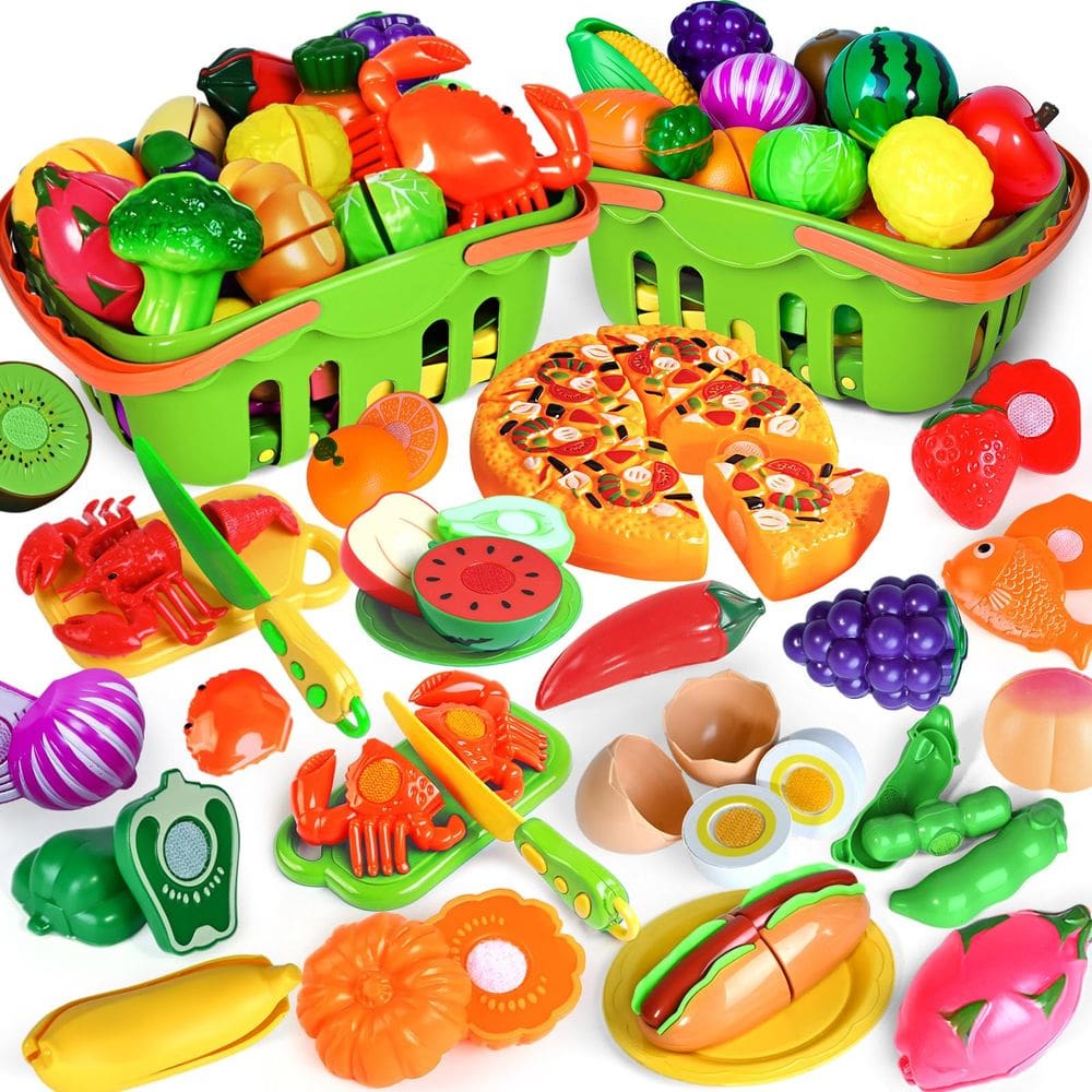 Brinquedo Cutting Play Food Shemira, 100 unidades para crianças com armazenamento