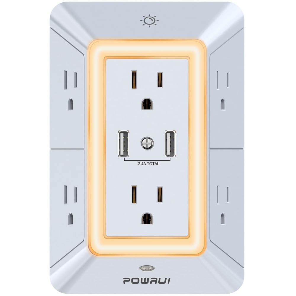 Carregador de parede USB POWRUI Extensor de 6 tomadas com 2 USB 2.4A