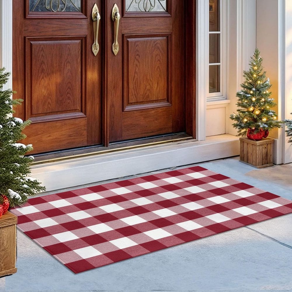 Tapete IOHOUZE Christmas Buffalo Plaid 90x150cm de algodão lavável