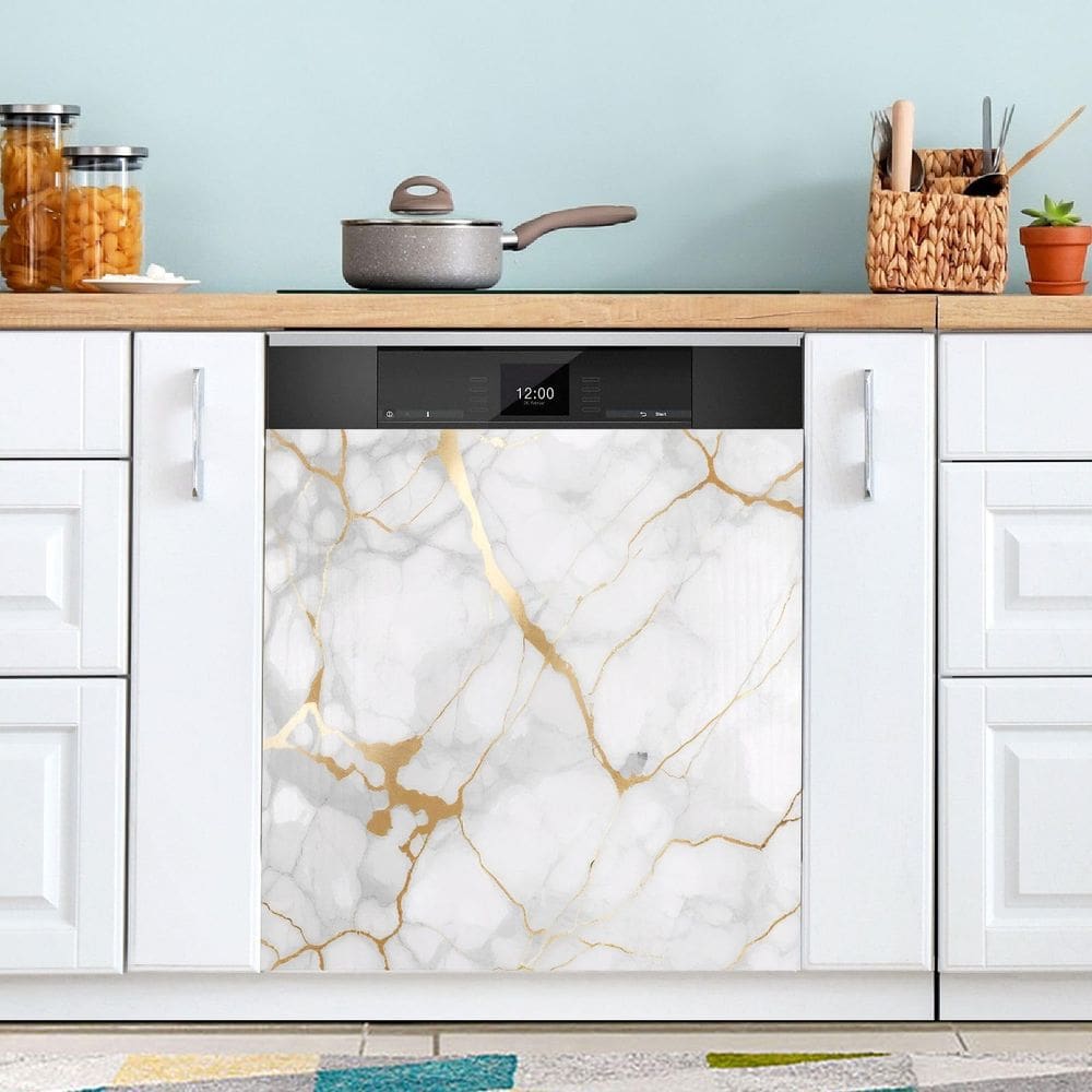 Tampa magnética para lava-louças com textura de mármore de ouro branco Kigai