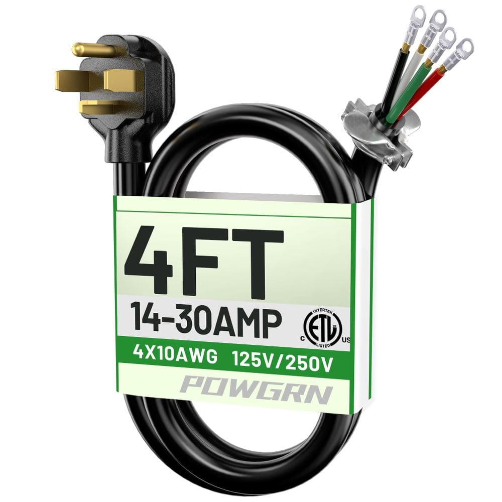 Cabo de secagem POWGRN 30 Amp 4 pinos 1,2 m preto calibre 10/4