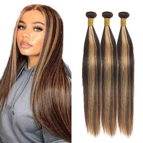 Pacotes de cabelo Freiuoke P4/27 Castanho claro reto 35-45cm 3x