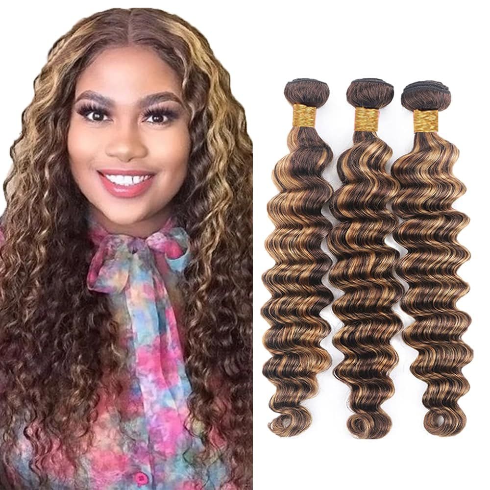 Hair Weave Freiuoke P4/27 Deep Wave Brazilian Virgin x3