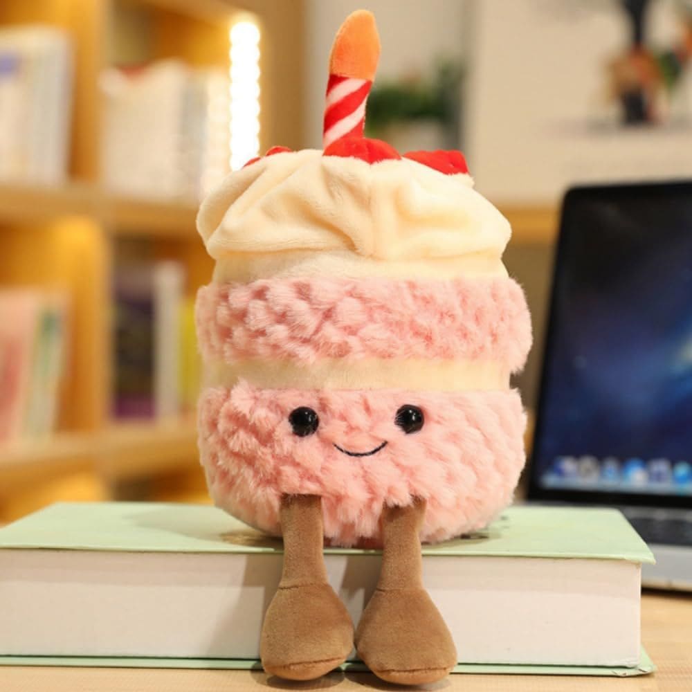 Bolo de aniversário OUKEYI de pelúcia de 28 cm para crianças (rosa)