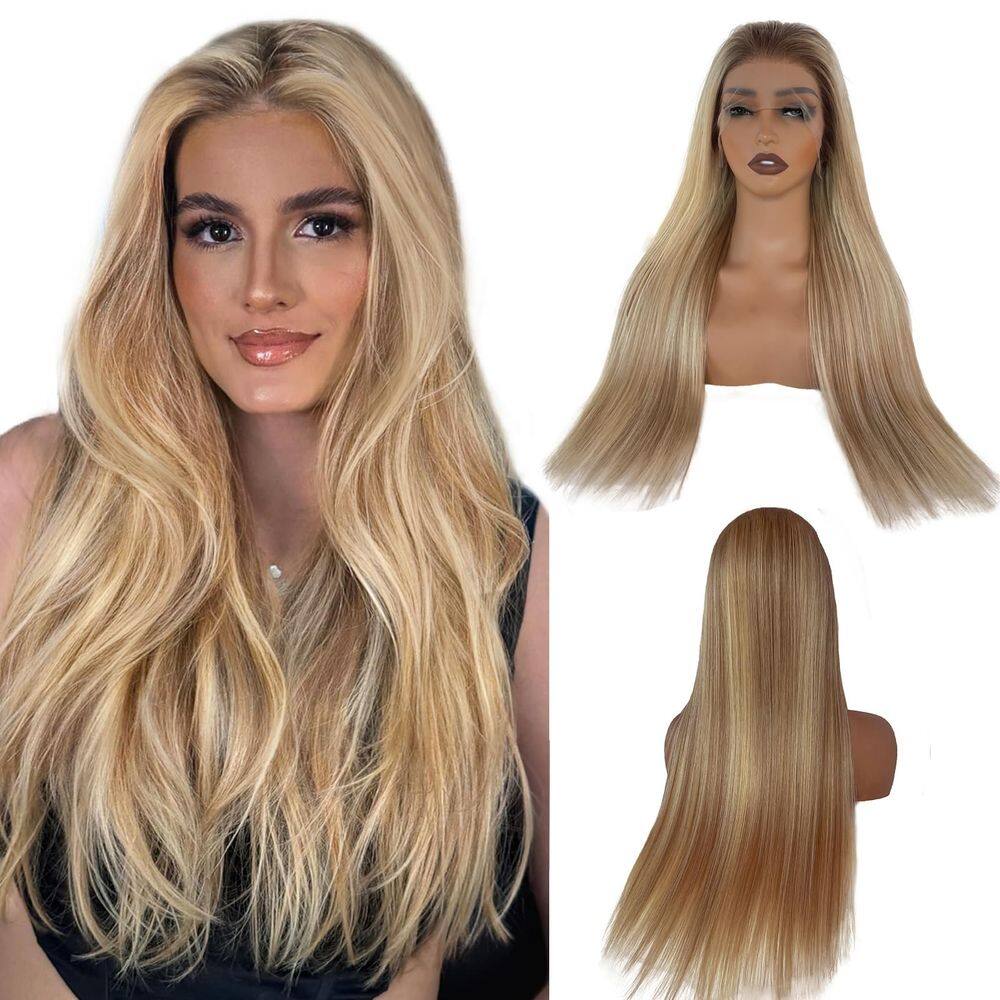 Perucas Munx Ash Blonde Human Hair 13x6 Lace Front 70cm