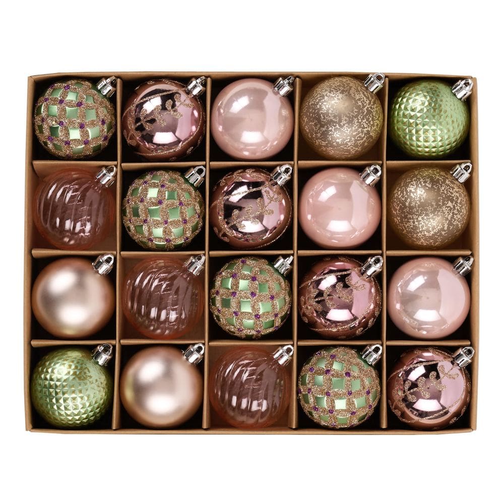 Decoração de enfeites de bola de Natal de Hannah 20 quilates e 6 cm rosa verde