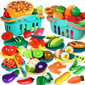 Conjunto de comida Play BAODLON, 100 unidades para cozinha infantil com 2 cestos