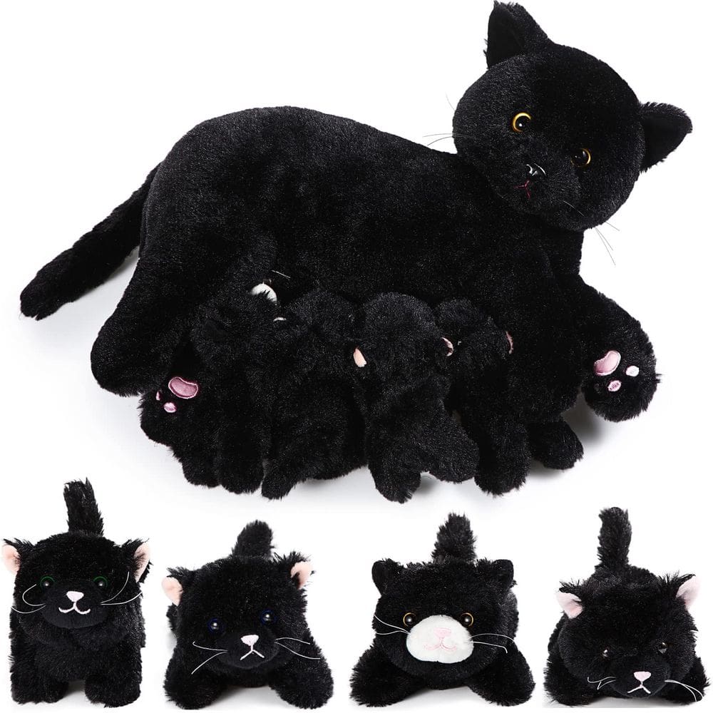 Bicho de pelúcia Skylety Nurturing Cat com 4 gatinhos de pelúcia de 40 cm