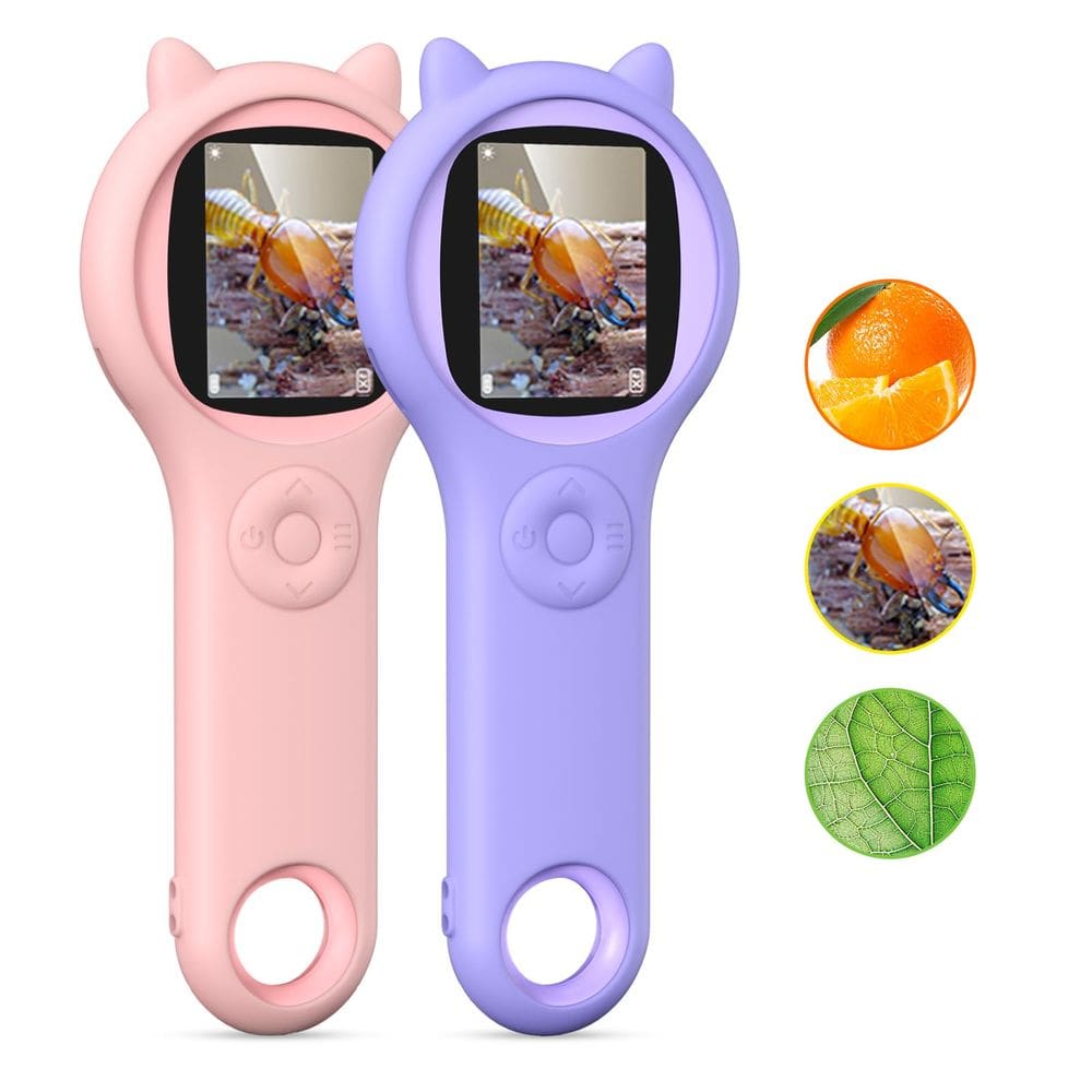 Microscópio Ashfly Pink/Purple 200X portátil para crianças de 3 a 12 anos