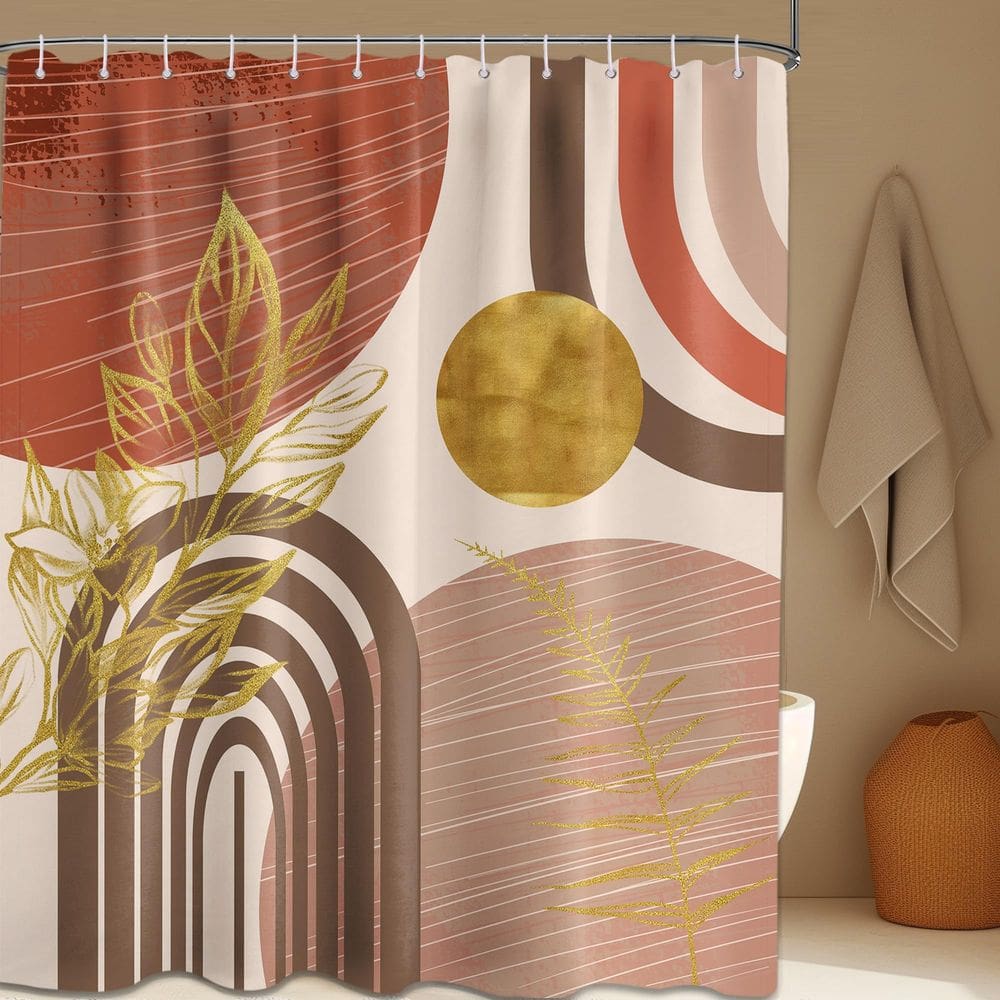 Cortina de chuveiro QGHOT Boho Mid Century Modern Gold Leaf